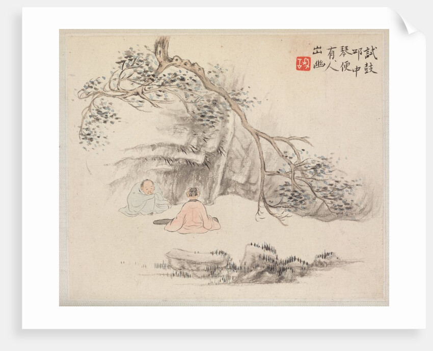 Album of Landscape Paintings Illustrating Old Poems: Two Figures Outside…, 1700s by Hua Yan