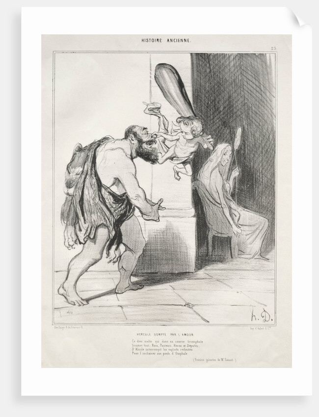 Ancient History, plate 25: Hercules Subdued by Cupid, 18 September 1842 by Honoré Daumier; Aubert
