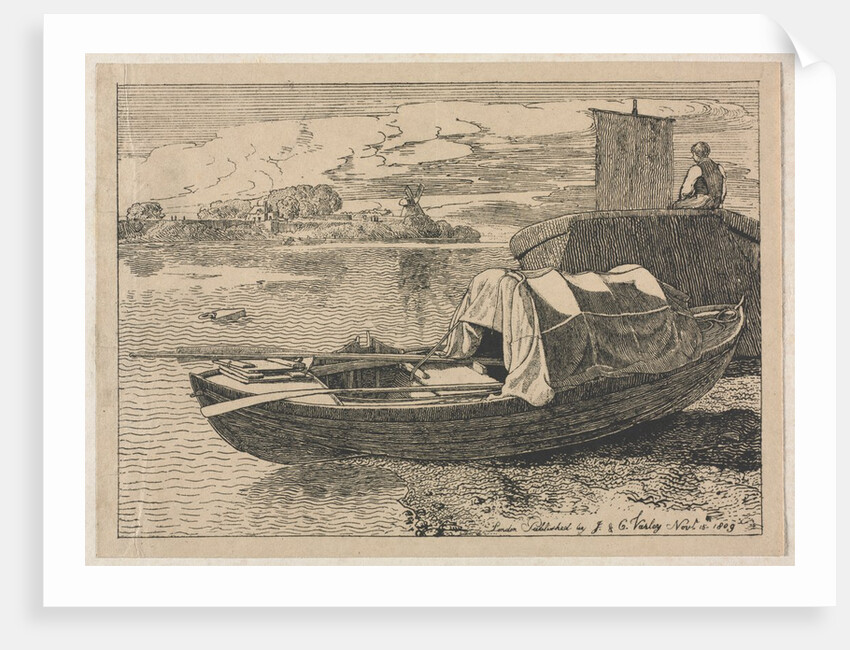 Boats on a River, Windmill in Distance, 1809 by Cornelius Varley