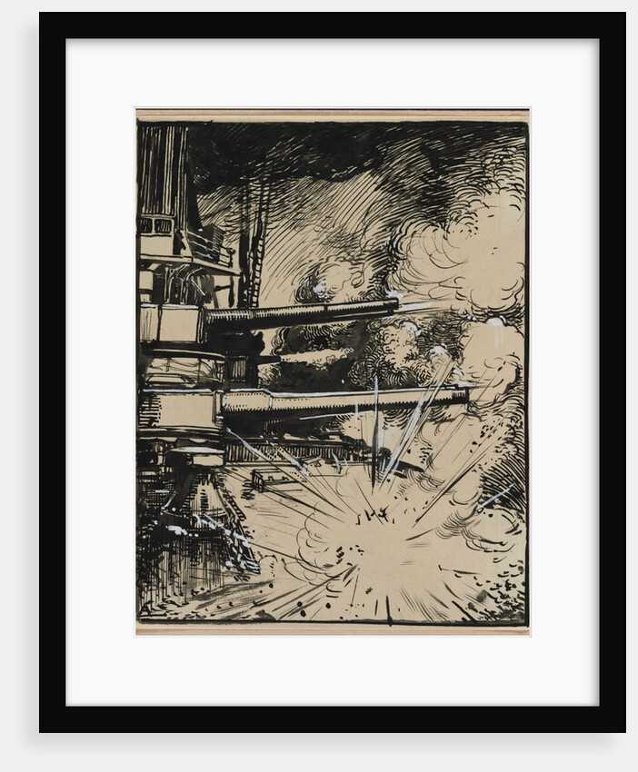 Bombe explosant sur un cuirasse aux canons braques, 1914 by Auguste Louis Lepère