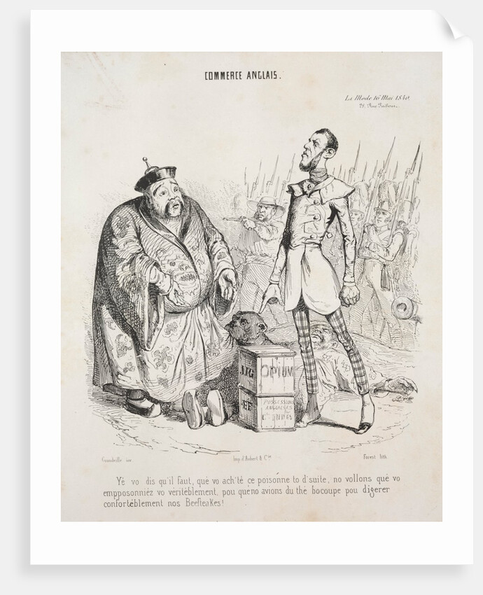 Commerce anglais. Yé vo dis quil faut, que vo achte ce poisonne to d'suite…, 1840 by Jean-Jacques Grandville