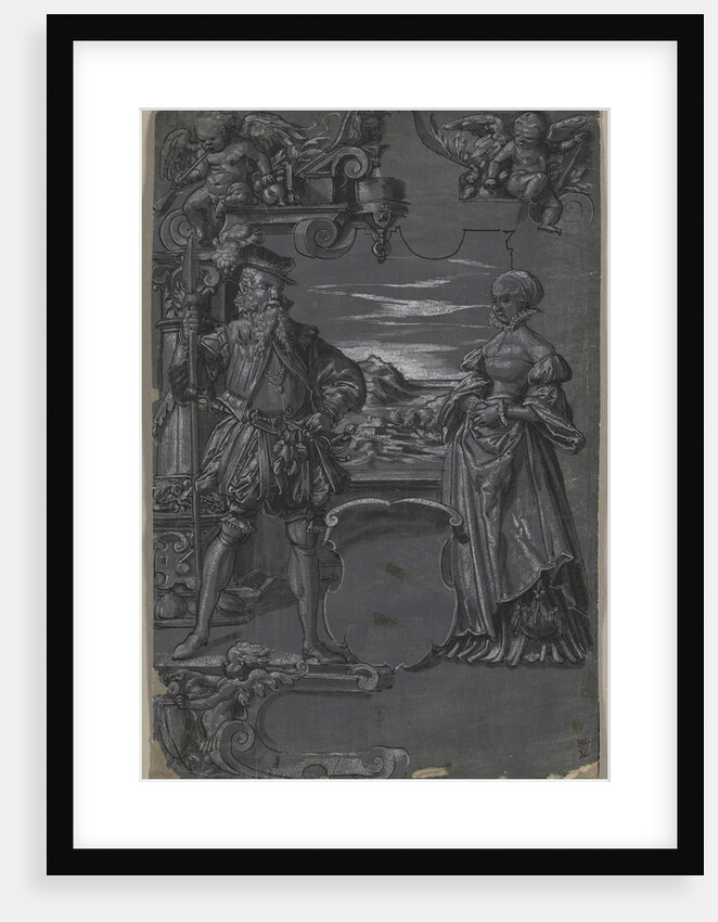 Design for Glass Painting: Man and Woman in Architectural Setting, second half 1500s by Tobias Stimmer (attributed to)