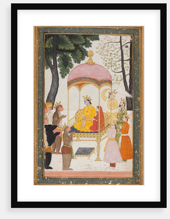 Enthroned Rama and Sita receive homage from their monkey and bear allies, c. 1765 by Unknown