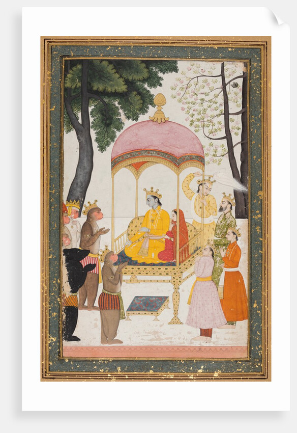 Enthroned Rama and Sita receive homage from their monkey and bear allies, c. 1765 by Unknown