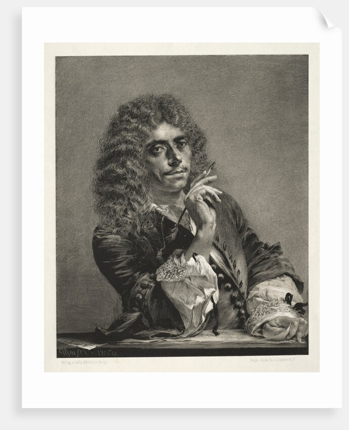 Essay on Stone with Brush and Scraper: Portrait of Molière, 1850 by Adolph von Menzel