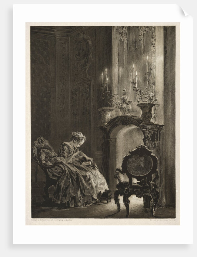Essay on Stone with Brush and Scraper: Woman Reading at the Fireside, 1851 by Adolph von Menzel