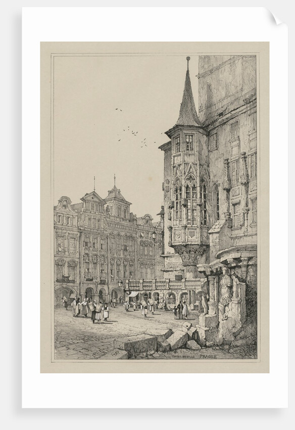 Facisimilies of Sketches made in Flanders and Germany: Hotel de Ville, Prague, 1833 by Samuel Prout