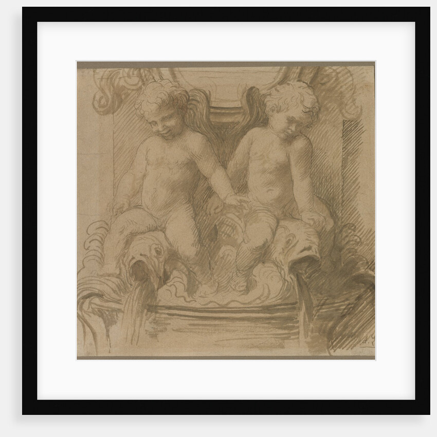 Fountain with Putti Riding Dolphins, last half 1800s by Alphonse Legros