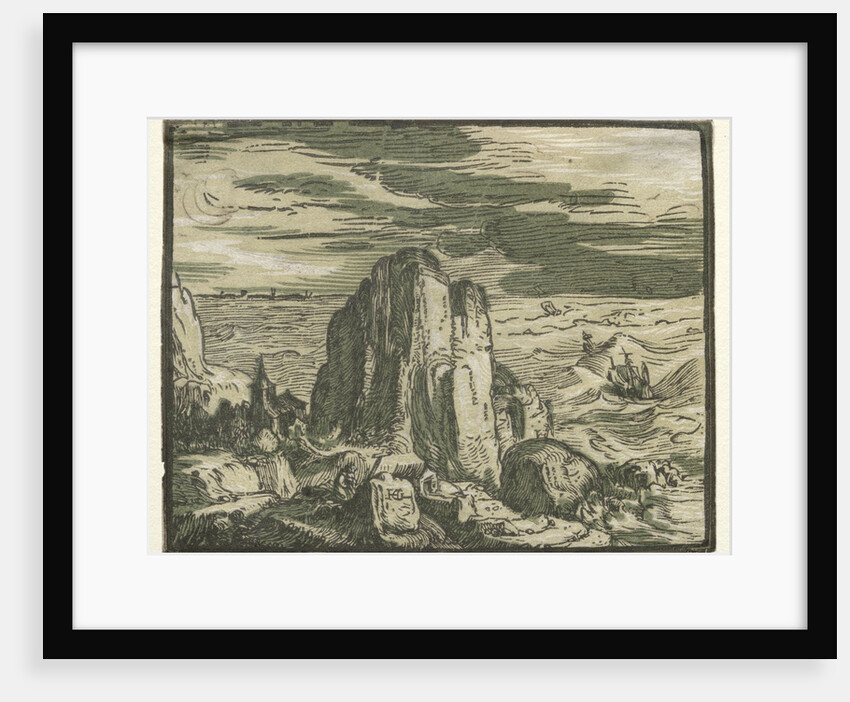 From a set of 4 Landscapes: Cliffon the seashore by Hendrick Goltzius