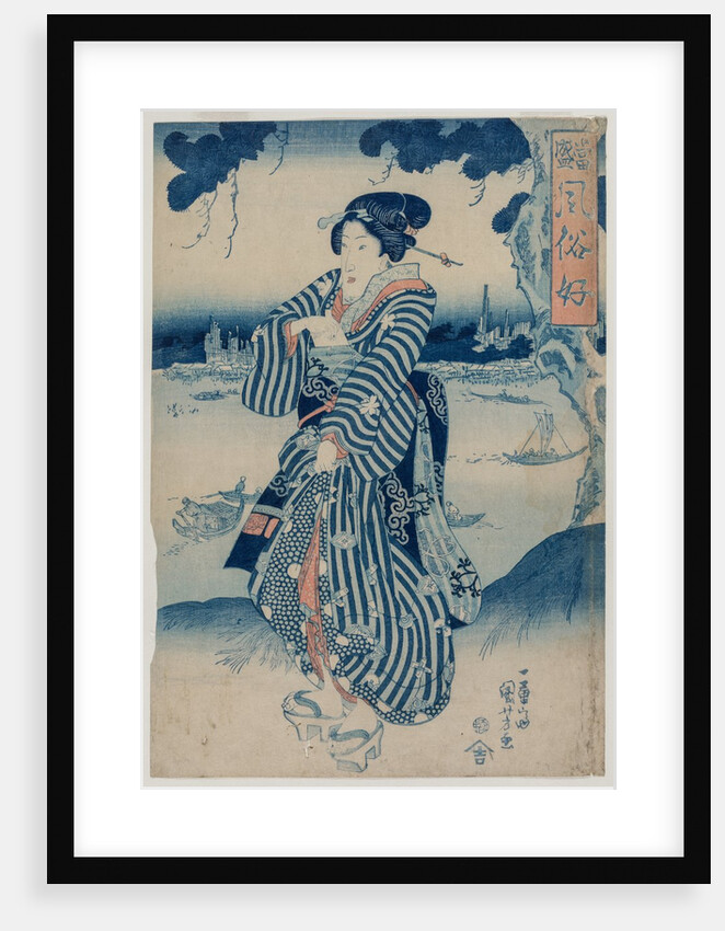 Geisha Standing on the Bank of the Sumida River…, early 1830s by Utagawa Kuniyoshi