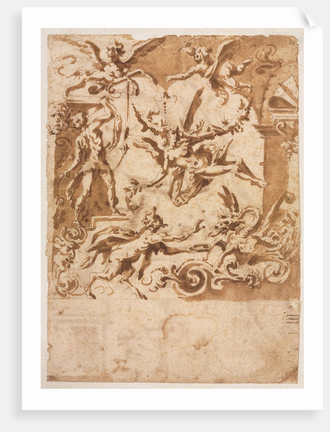 Grotesque with a Satyr Feeding a Dragon, c. 1565/1588 by Marco Marchetti