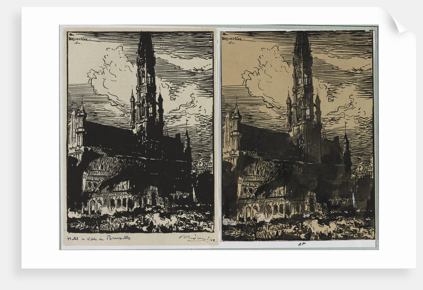 Hôtel de Ville de Bruxelles en feu, 1914 by Auguste Louis Lepère