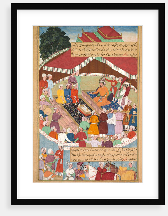 Hulagu Khan giving a feast and dispensing favor upon the amirs and princes…, c. 1596-1600 by Lal; Dharam Das; Padarath
