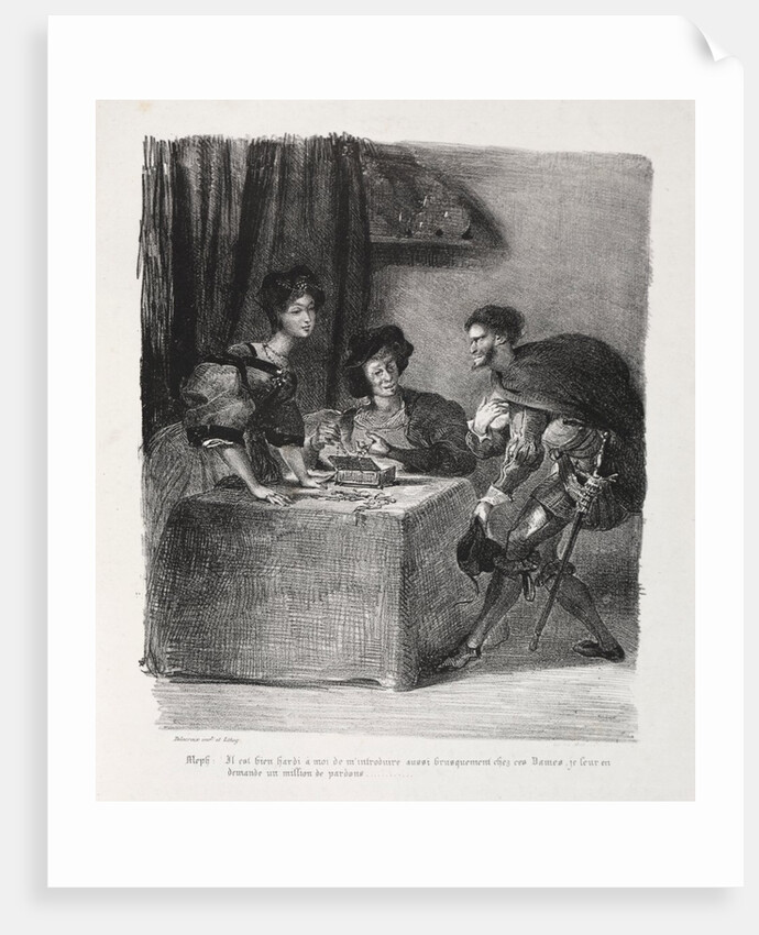 Illustrations for Faust: Méphistophelés is at Marthe, 1828 by Eugène Delacroi