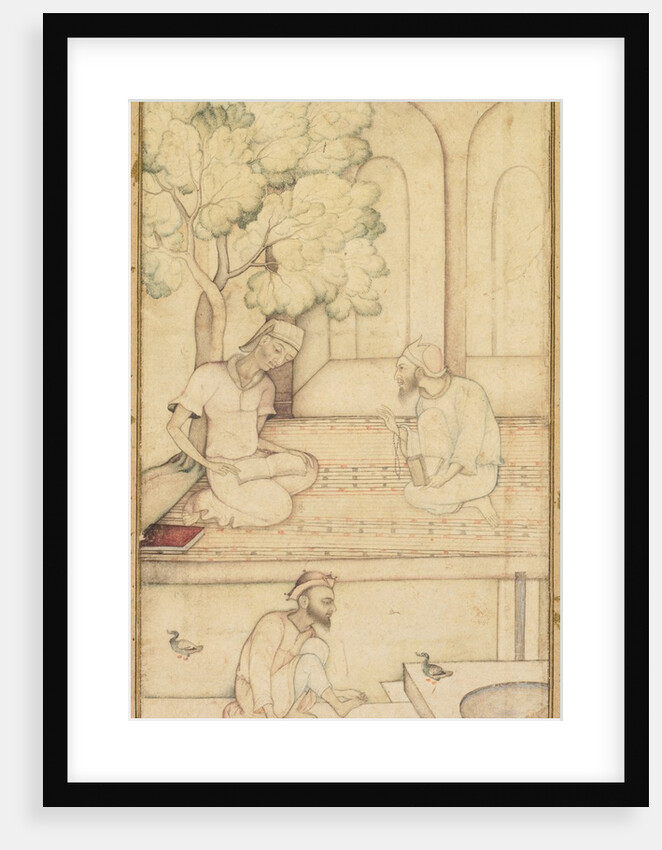 Kabir and Two Followers on a Terrace; Calligraphy, c. 1610-1620 by Unknown