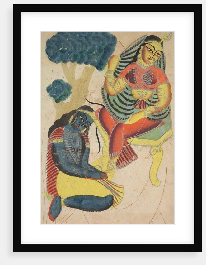 Krishna Stroking Radha's Feet, 1800s by Unknown