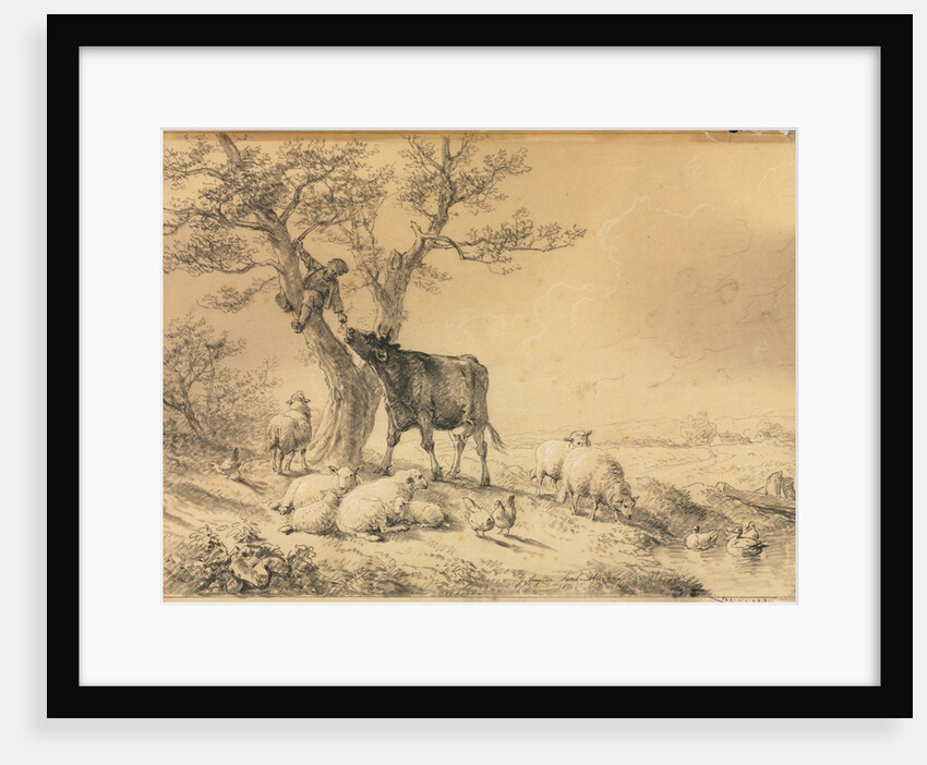 Landscape with Animals and Boy in Tree, 1866 by Eugène Joseph Verboeckhoven