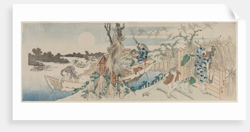 Landscape with Ferry Boat, Geese and Full Moon, early 1830s by Totoya Hokkei