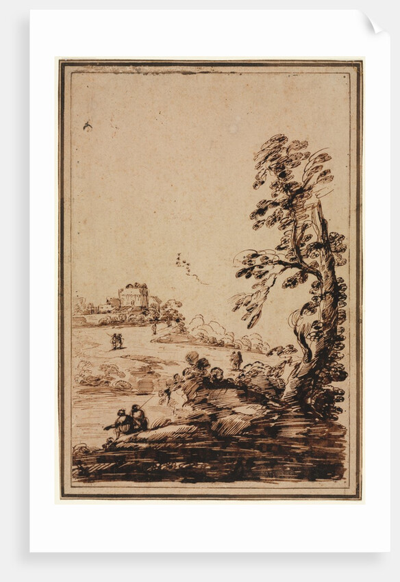 Landscape with Small Group of Buildings, second half 1700s by Guercino (imitator of)