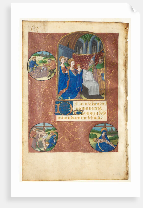 Leaf from a Book of Hours: Presentation in the Temple with Roundels of the Casting of Lots…, c1460 by Master of Adélaïde de Savoie (follower of)