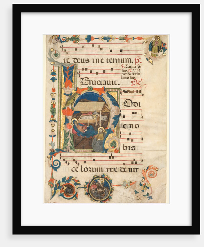 Leaf from an Antiphonary with Historiated Initial with The Nativity and Music by Unknown