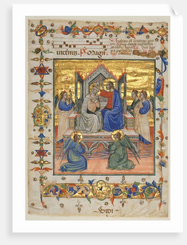Leaf from an Antiphonary: Coronation of the Virgin, 1400s by Master of the Beffi Triptych (attributed to)