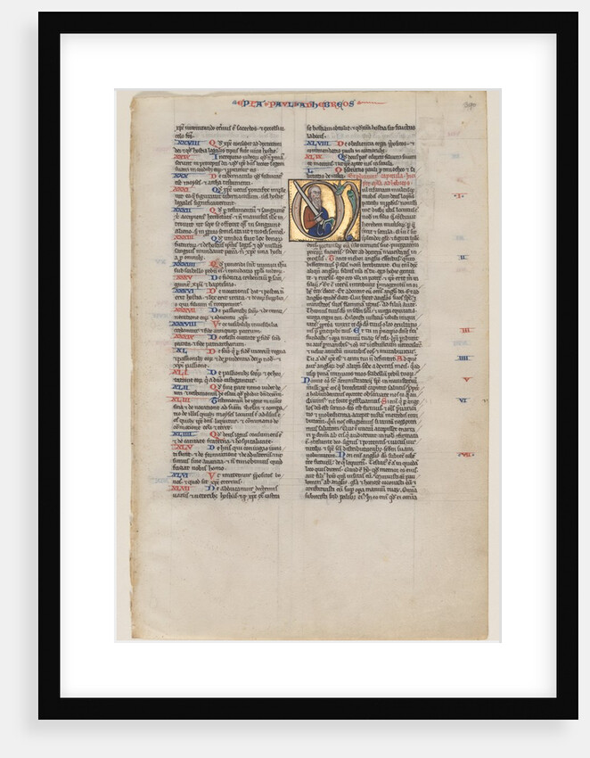Leaf with Initial from a Latin Bible: Initial M: St. Paul with a Sword and a Book, c. 1220 by Vienna Moralized Bible Workshop