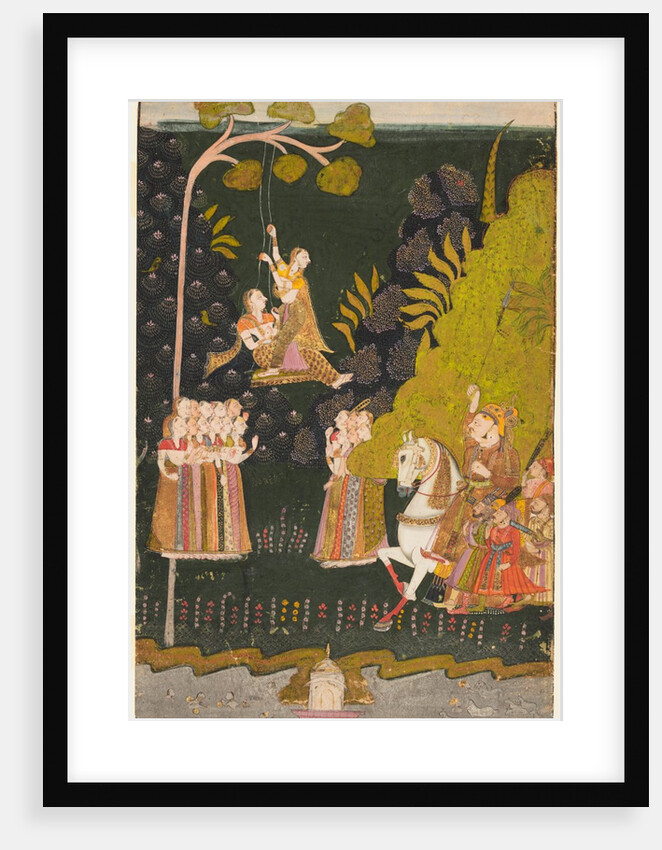 Maharaja Abhai Singh, Equestrian, Watching Girls Swinging at the Teej Festival, c. 1740 by Unknown