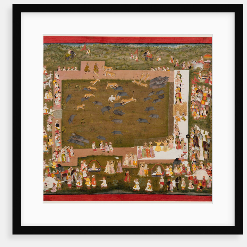 Maharaja Sangram Singh and his court observe a fight between tigers and boars at Sadri, c. 1720 by Unknown