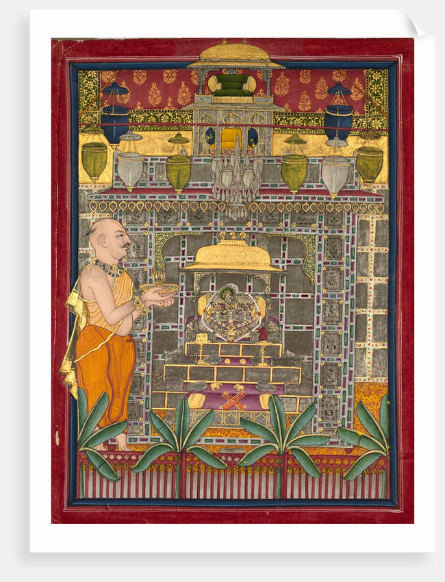 Maharao Kishor Singh dressed as a Vallabha priest worshipping Krishna as Brijrajji, mid 1800s by Unknown