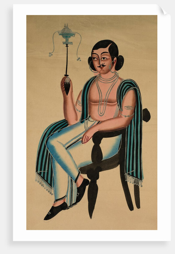 Man Seated in a European Chair Smoking a Margila Pipe, c. 1880 by Unknown