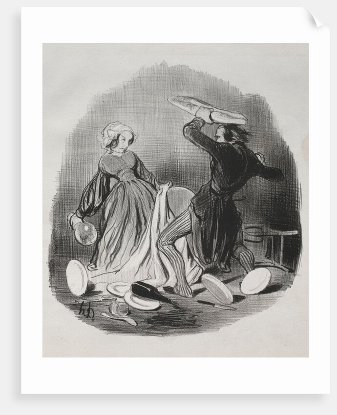 Matrimonial Customs: Ah! you think your wife does not provide enough for you, villian…, 1841 by Honoré Daumier; Aubert