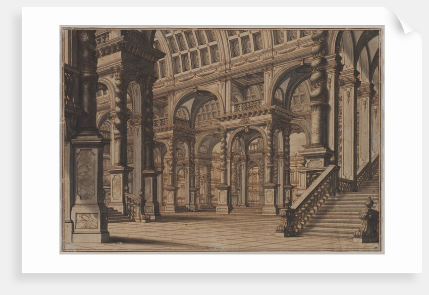 Monumental Vaulted Hall with Staircase by Giuseppe Galli Bibiena