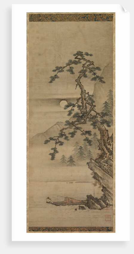 Moonlit Landscape of Pine Tree with Old Man in Boat, Muromachi period, 1392-1573 by Oguri Sotan
