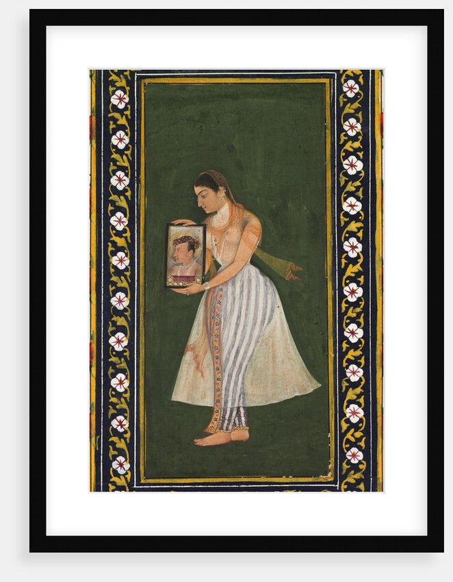 Nur Jahan, holding a portrait of Emperor Jahangir, c. 1627 by Bishandas