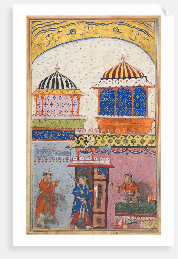 Page from Tales of a Parrot: Eighth night: A woman asks her lover to leave…, c. 1560 by Unknown