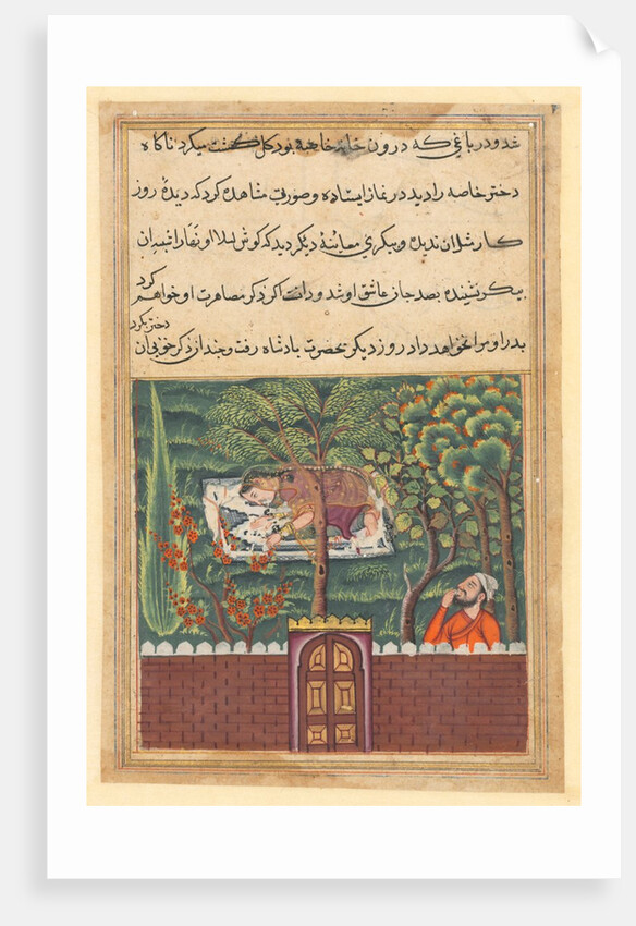 Page from Tales of a Parrot: Fifty-first night: Khulasa, a vizier, sees…, c1560 by Unknown