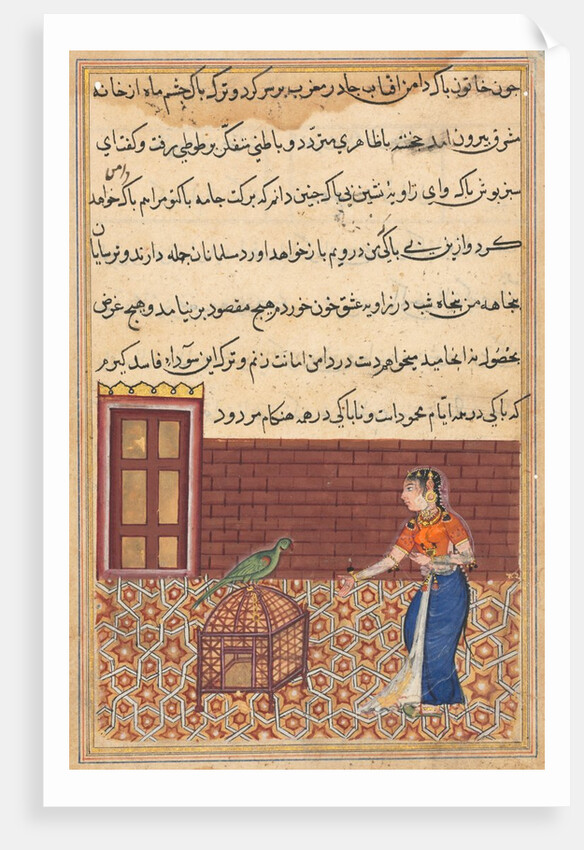Page from Tales of a Parrot: Fifty-first night: The parrot addresses Khujasta…, c. 156 by Unknown