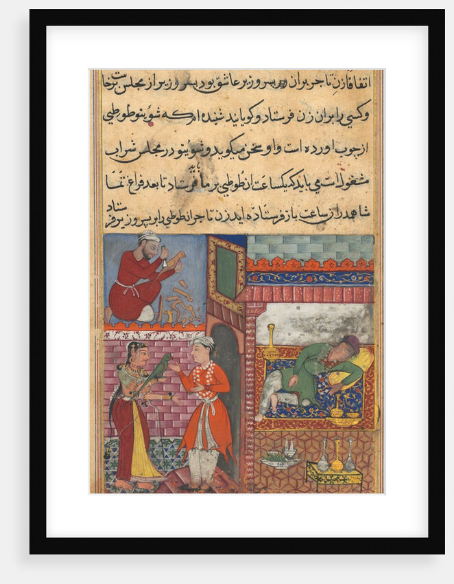 Page from Tales of a Parrot: Tenth night: The vizier?s son receives the magic…, c. 156 by Unknown