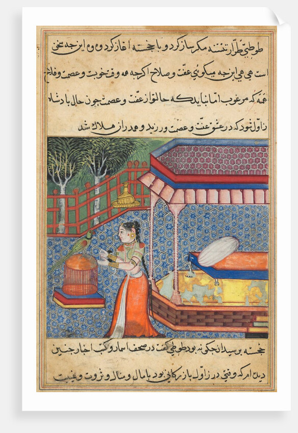 Page from Tales of a Parrot: Thirty-sixth night: The parrot addresses Khujasta…, c. 15 by Unknown