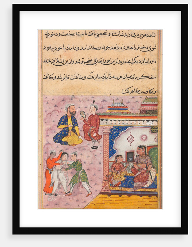 Page from Tales of a Parrot: Twentieth night: Three suitors fight…, c. 1560 by Unknown