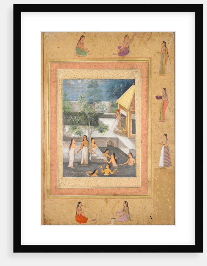 Page from the Late Shah Jahan Album: Harem Night-Bathing Scene, c. 1653 by Unknown