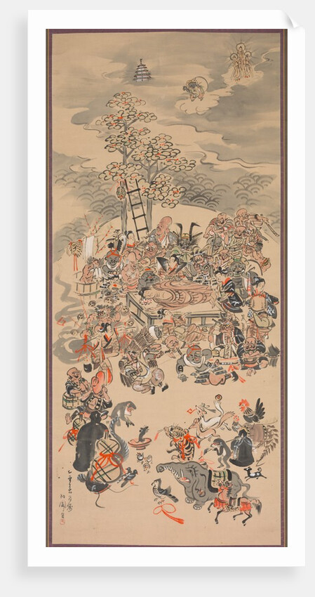 Parinirvana with Otsu-e Subjects, 1800s by Hakuen