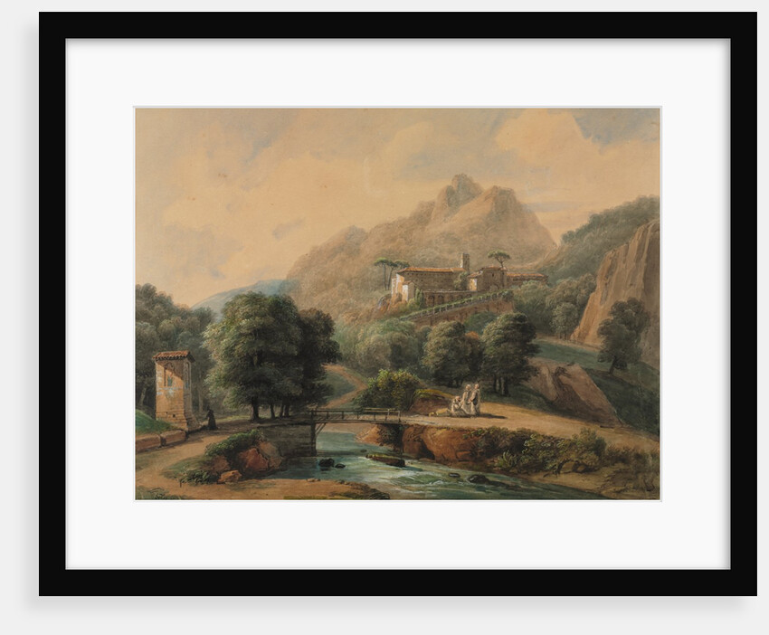 Paysage Italien: LAbbaye et Les Religieux, late 1800s-1900s by Jean-Victor Bertin