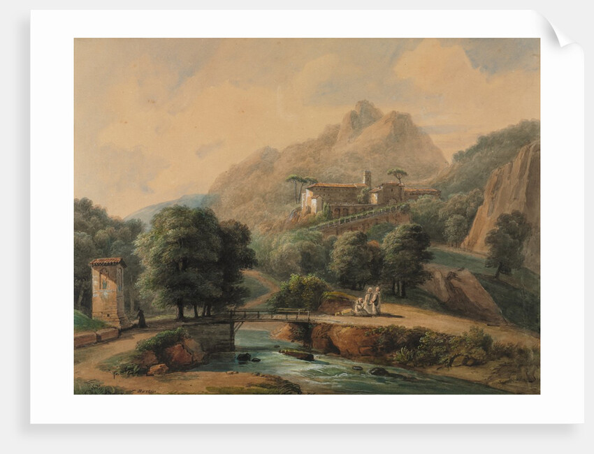 Paysage Italien: LAbbaye et Les Religieux, late 1800s-1900s by Jean-Victor Bertin