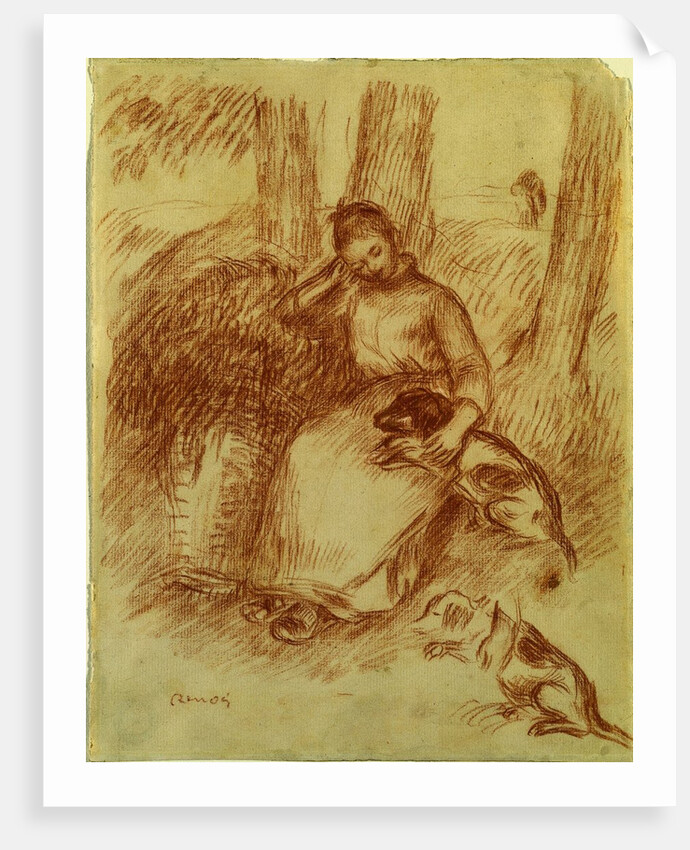 Peasant Girl with Dog, c. 1894 by Pierre-Auguste Renoir