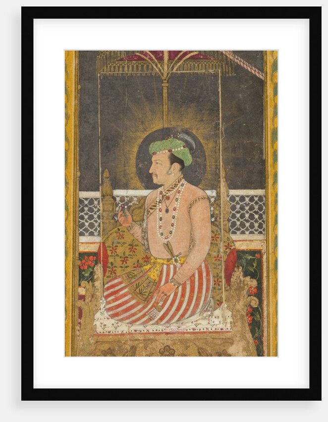Posthumous portrait of Emperor Jahangir under a canopy; Calligraphy, c. 1650 by Unknown