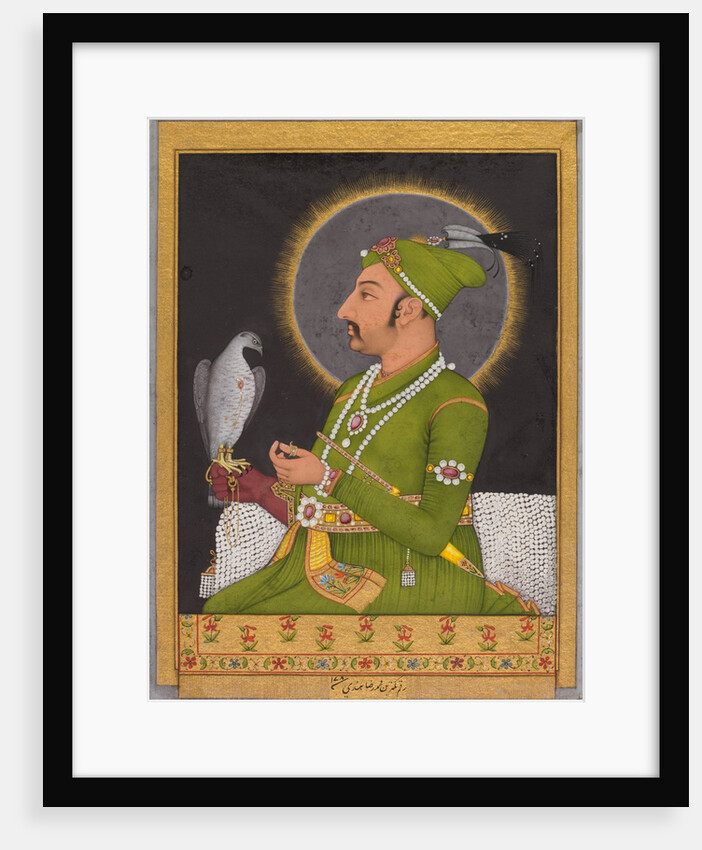 Posthumous portrait of the Mughal emperor Muhammad Shah holding a falcon, 1764 by Muhammad Rizavi Hindi