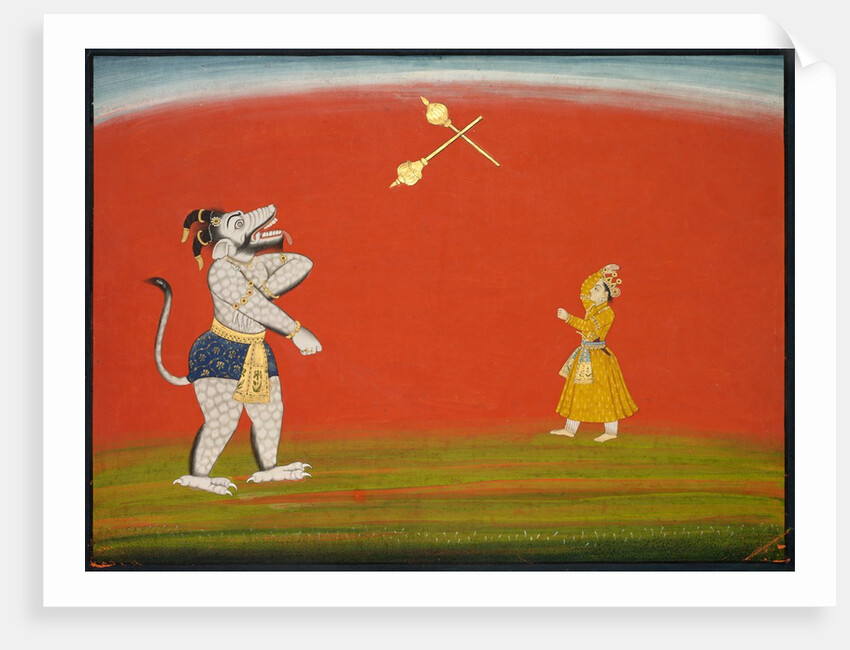 Pradyumna and Samvara fight with maces: Leaf from the 'Large Basohli Bhagavata Purana', c. 1760-1765 by Unknown