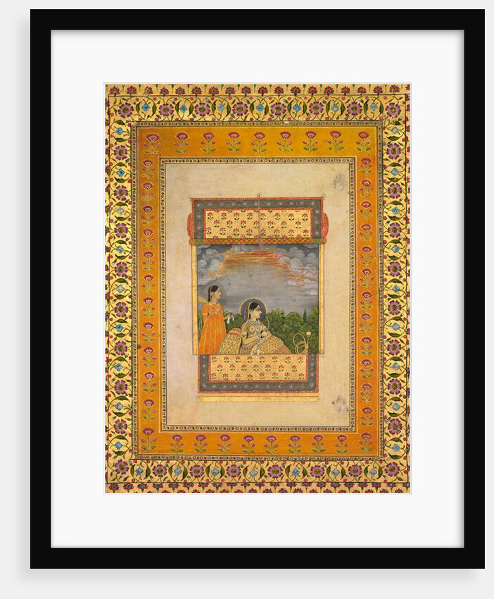 Princess and attendant in trompe l?oeil window, c. 1765 by Aqil Khan